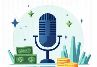 Money symbol graphic with podcast icon representing monetization