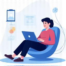 Person learning online on a laptop with abstract digital elements